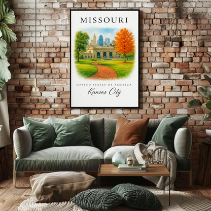 Kansas City Missouri Capitol Autumn Skyline Poster Poster