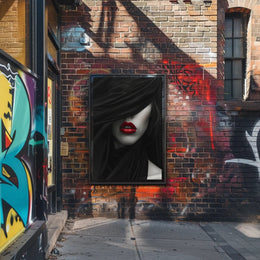 Enigmatic Woman Poster: Artistic Close-up with Bold Red Lips PosterGoat
