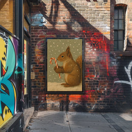 Winter Squirrel with Candy Cane Poster