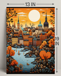Autumn Cityscape Illustration Poster