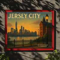 Jersey City Skyline Sunset Travel Poster