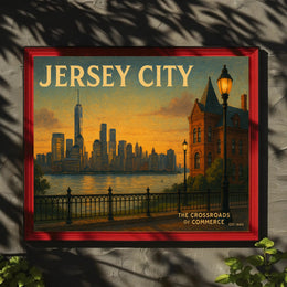 Jersey City Skyline Sunset Travel Poster