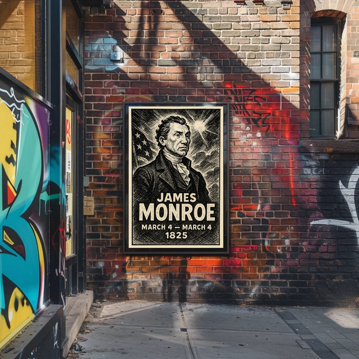 James Monroe 5th President of the United States B & W Comic Sketch Poster