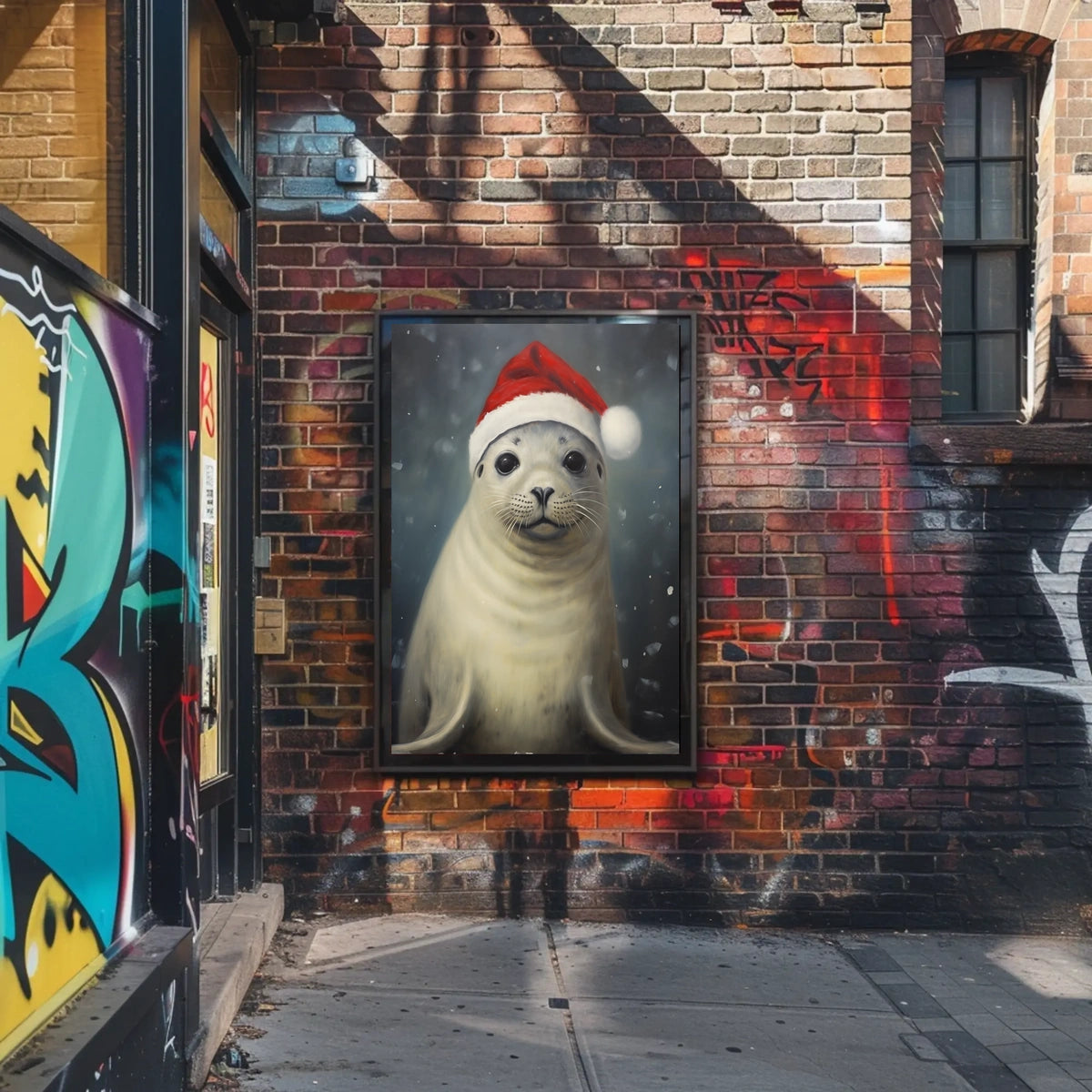 Festive Seal In Santa Hat Poster