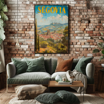 Segovia Historic Hillside Castle Town Travel Poster