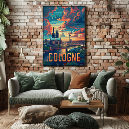 Cologne Skyline Sunset Clouds Spires Travel Poster