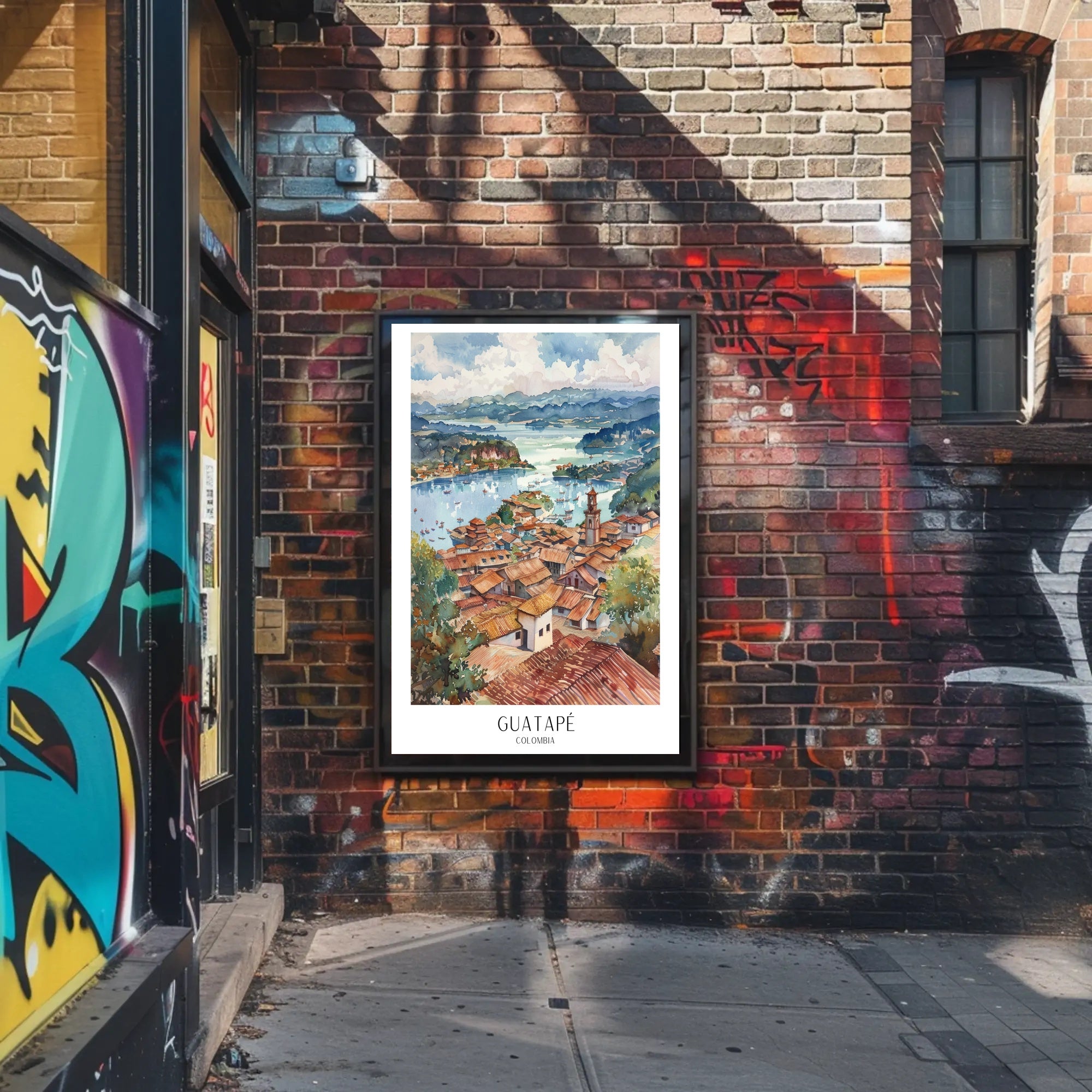 Guatapé Colombia Watercolor Scenic Travel Poster PosterGoat