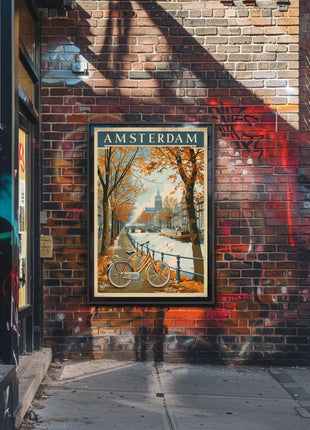 Amsterdam Autumn Canal Vintage Travel Art Poster