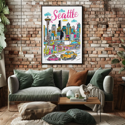 Seattle Washington Skyline Space Needle Travel Poster