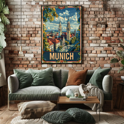 Munich Towers Panorama Germany Travel Poster