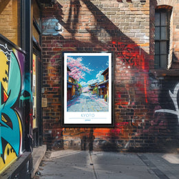 Kyoto Cherry Blossom Street Scene Travel Poster