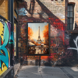 Eiffel Tower Street Scene Autumn Travel Poster
