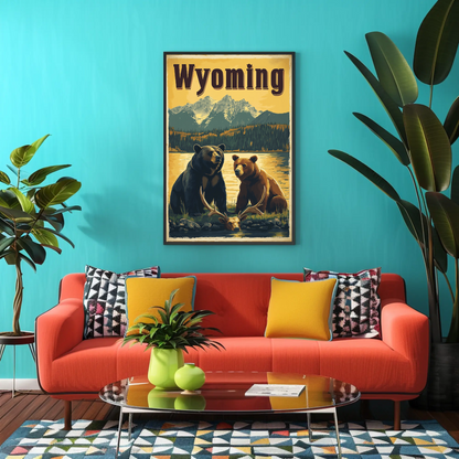 Wyoming Bears Mountain Vintage Poster