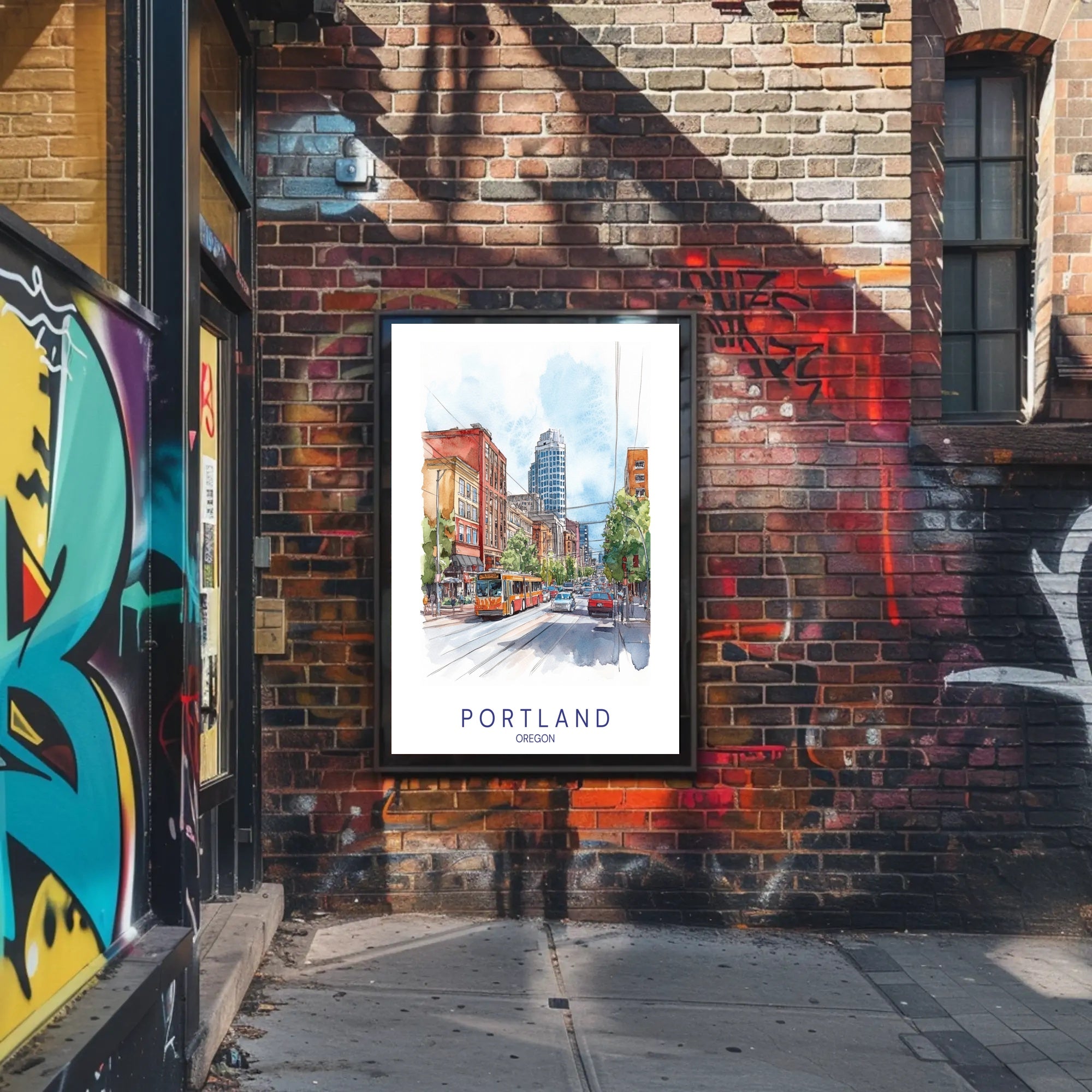 Portland Urban Watercolor Scene Poster - Urban or Cityscape Poster PosterGoat