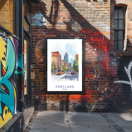 Portland Urban Watercolor Scene Poster - Urban or Cityscape Poster PosterGoat