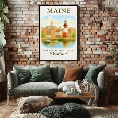 Portland Maine Historic Lighthouse Waterfront Scene Poster