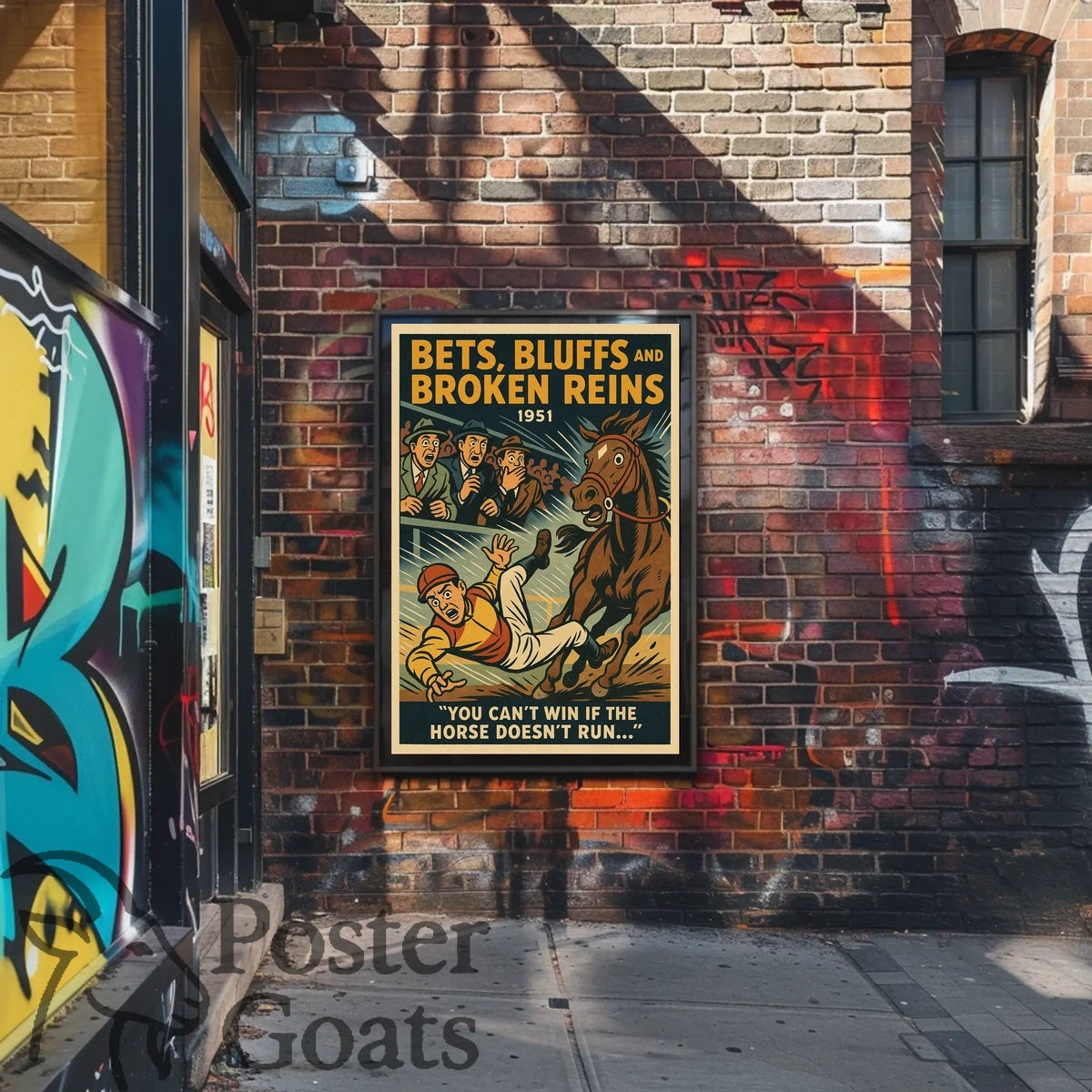 Dramatic Horse Racing Event with Vintage Style Sports Poster