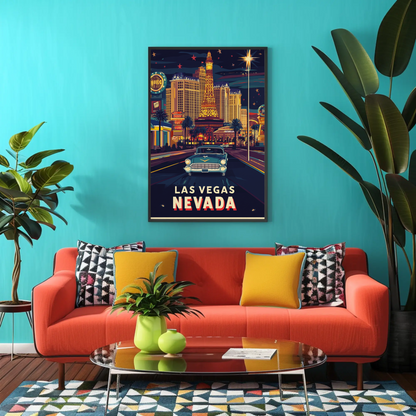Vintage Poster Las Vegas Retro Strip Car