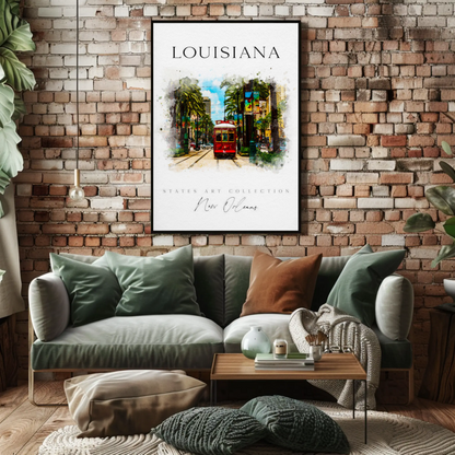 New Orleans Louisiana Streetcar Watercolor Art Poster