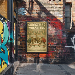 Christmas Wrestling Reindeer Vintage Holiday Poster Print