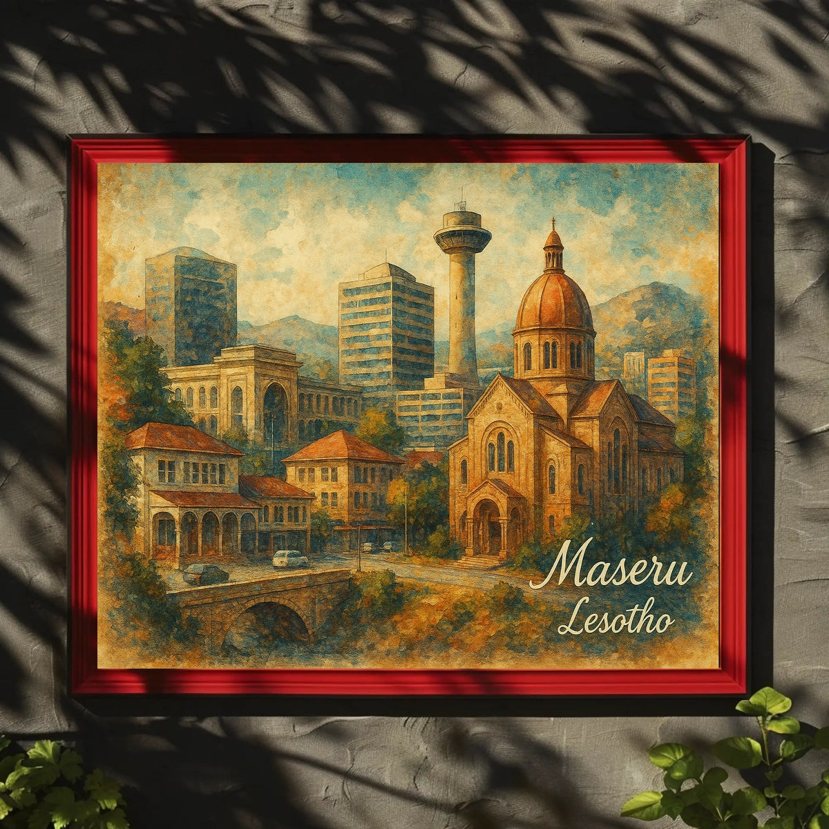 Maseru Cityscape Travel Inspired Digital Painting Poster