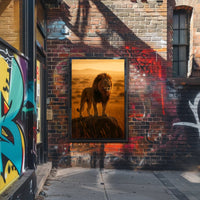 Majestic Lion in Golden Savannah Animal Poster
