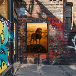 Majestic Lion in Golden Savannah Animal Poster