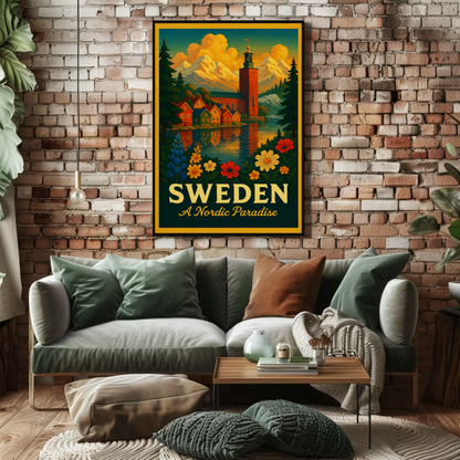 Sweden Nordic Paradise Mountains Lakes Flowers Poster