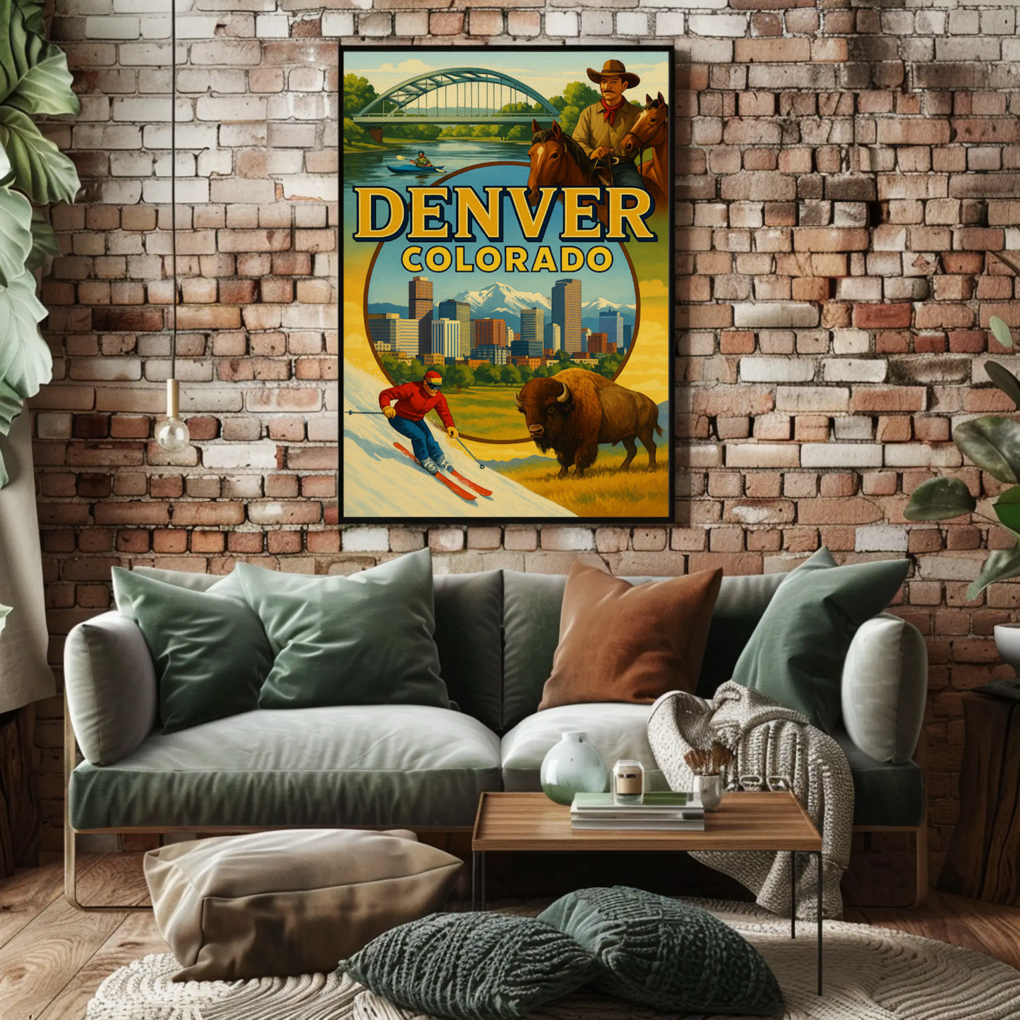 Denver Colorado Ski Rodeo Skyline Travel Poster