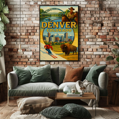 Denver Colorado Ski Rodeo Skyline Travel Poster