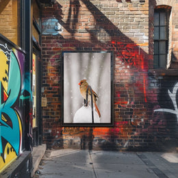 Winter Bird in Snowfall: Serene Animal Poster