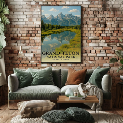 Grand Teton National Park River Mountains Travel Poster