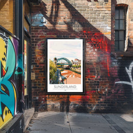 Colorful Sunderland Bridge Urban Scene Travel Poster