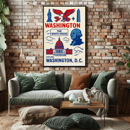 Washington DC Icons White House Capitol Art Travel Poster