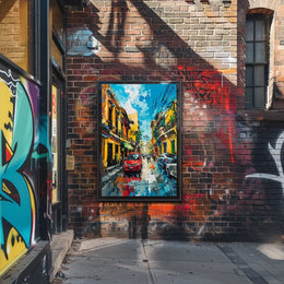 Vibrant Urban Street Scene Impressionistic Art Poster