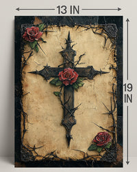 Thorned Cross And Roses Poster