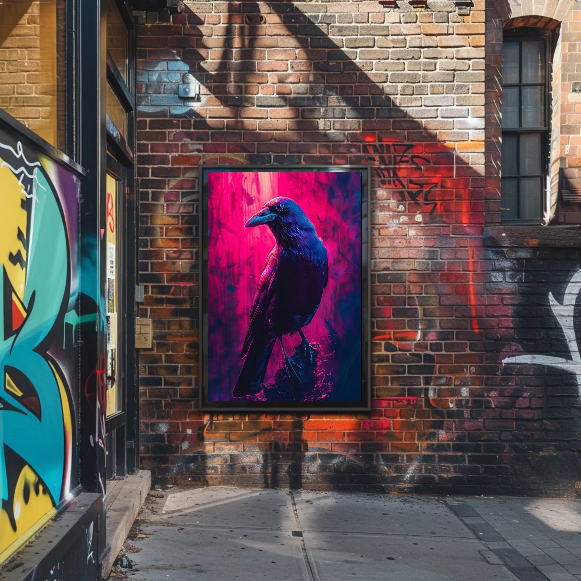Vibrant Raven in Neon Hues Art Poster Print PosterGoat