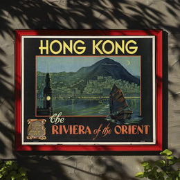 Vintage Hong Kong Poster with Night Skyline PosterGoat