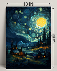 Starry Night Village Poster