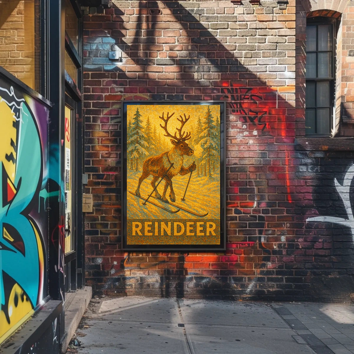 Reindeer On Skis Poster