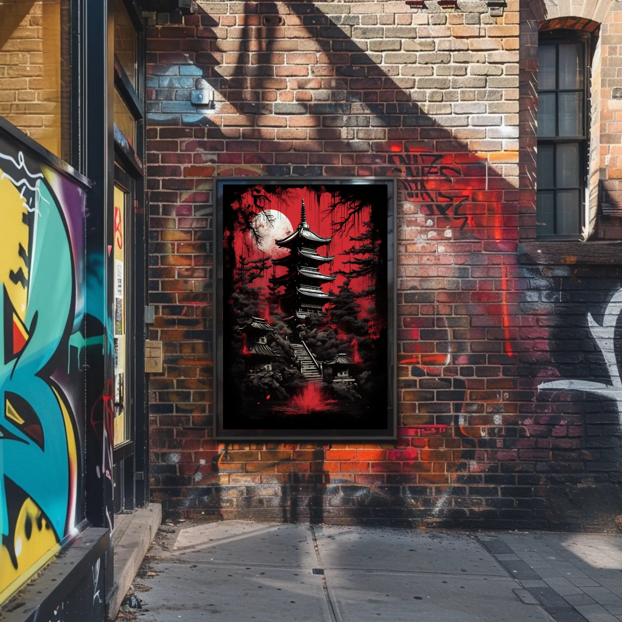 Mystical Pagoda Under A Blood Moon Poster
