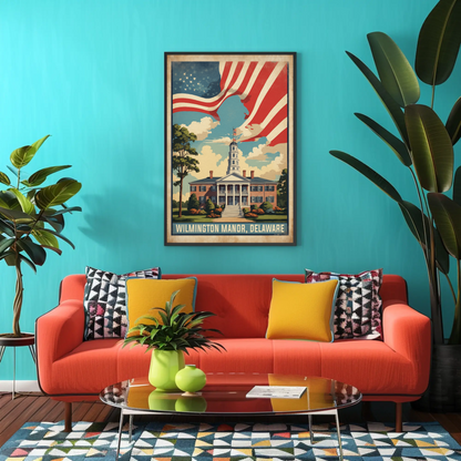 Wilmington Manor Delaware Capitol Flagscape Vintage Travel Poster