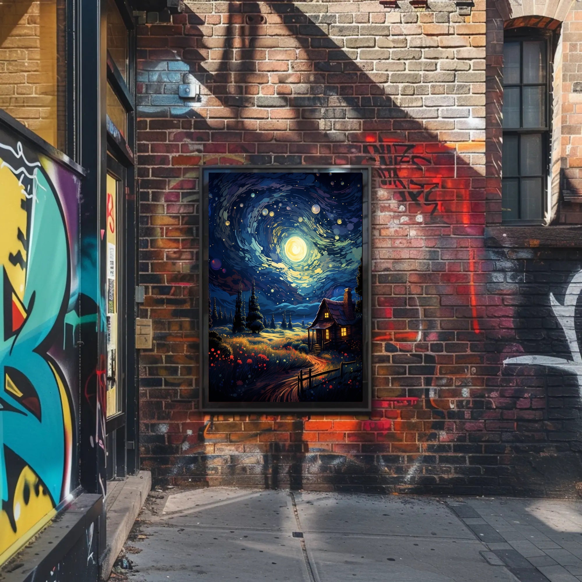 Starry Night Cottage Poster