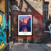 Scenic Bruges Canal Sunset Travel Poster