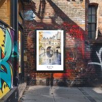 Iconic Pulteney Bridge in Bath Watercolor Urban Cityscape Poster PosterGoat