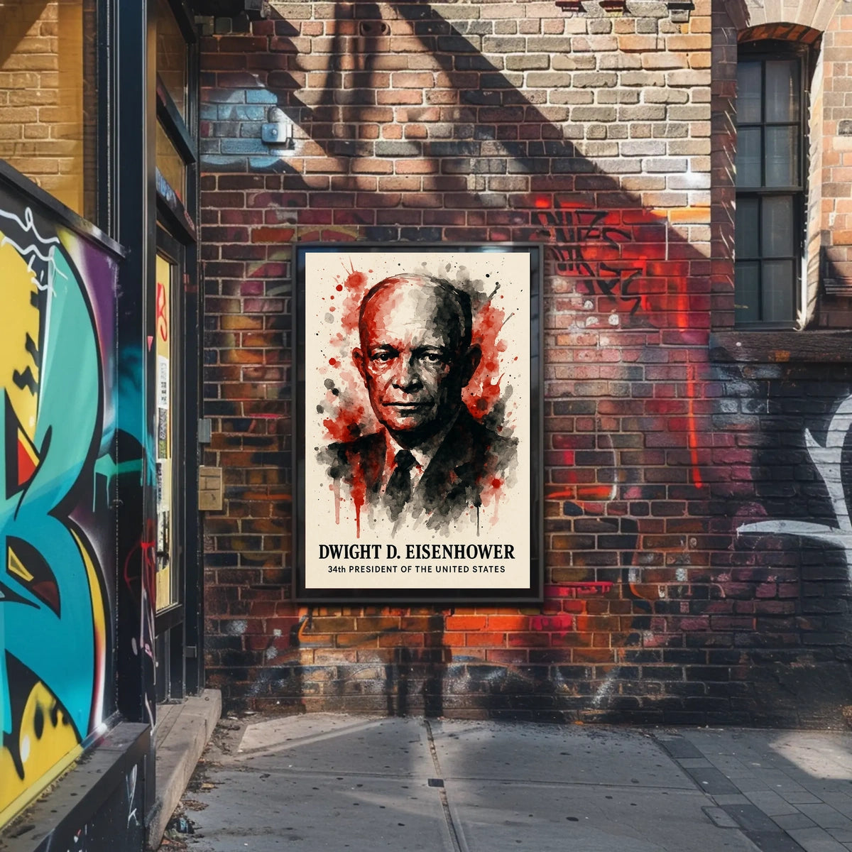 Eisenhower Watercolor Art, Presidential History Poster