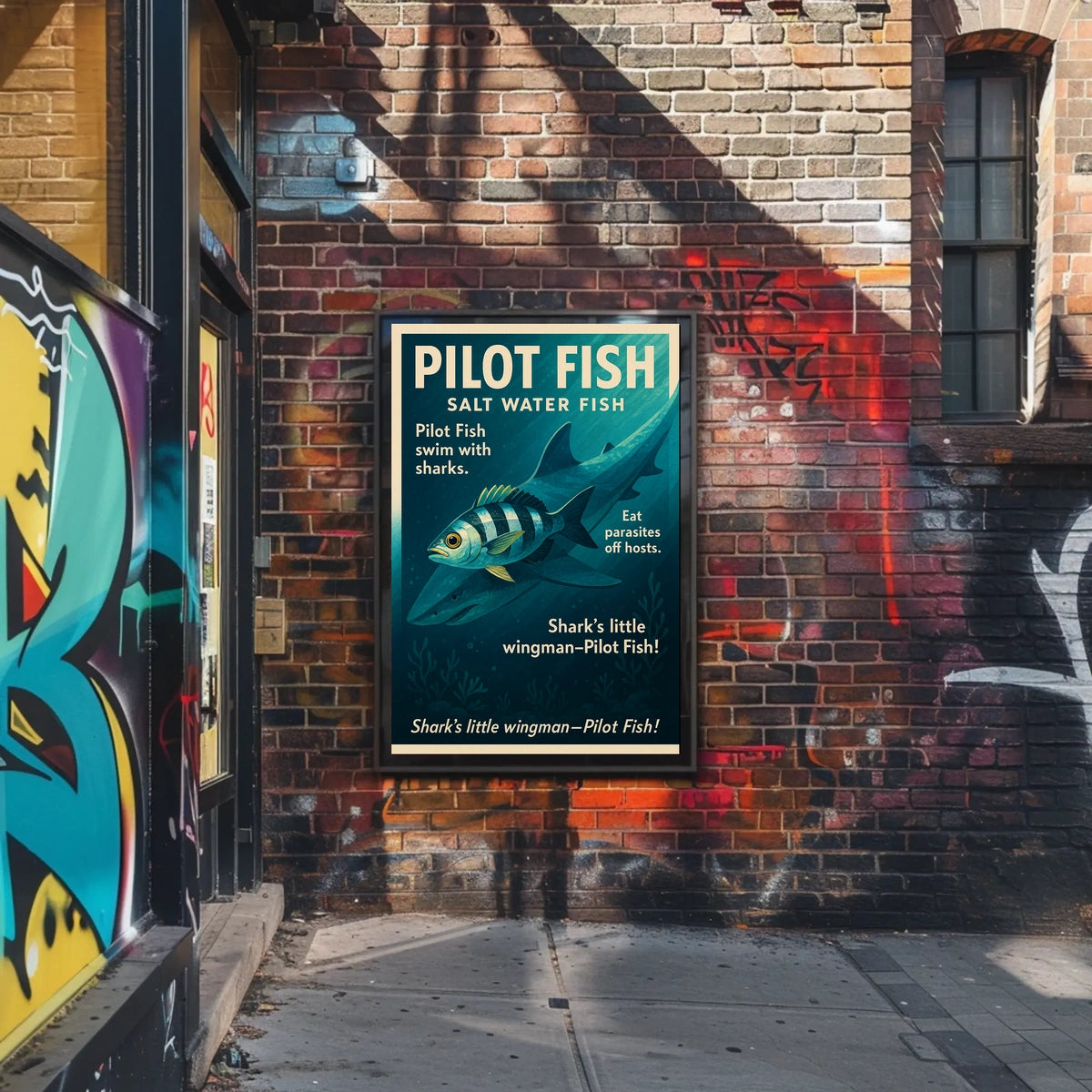 Pilot Fish and Shark Symbiosis Educational Poster