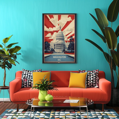 Washington D.C. Capitol Rays Sunrise Glory Vintage Travel Poster