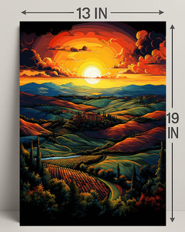 Vibrant Sunset Over Rolling Hills Poster