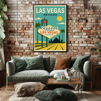 Las Vegas Sign Retro Blue Sky Scenic Art Poster